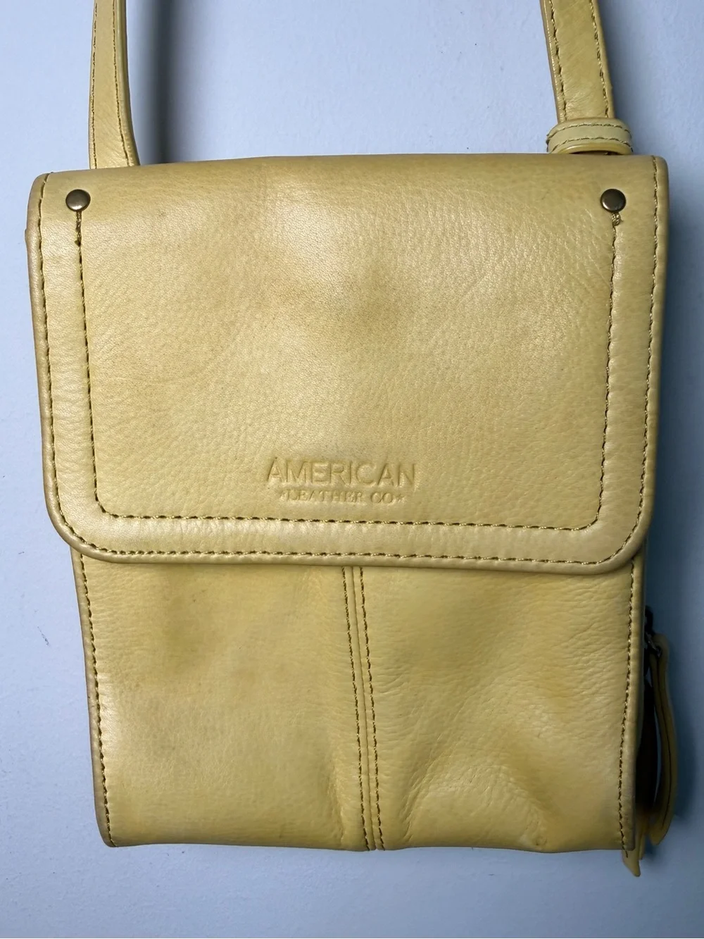 American Leather Co Yellow Leather Crossbody Organizer Bag